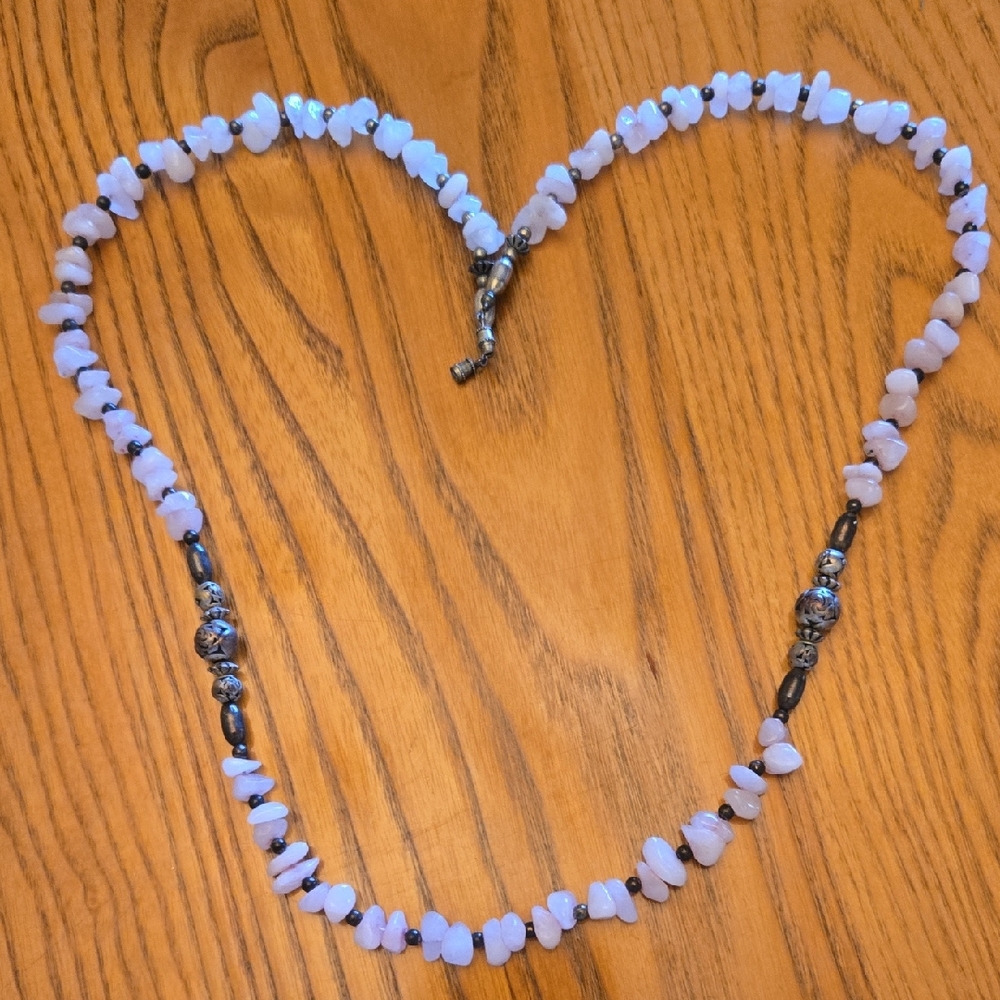 Elegant Silver and Pink Beaded Necklace